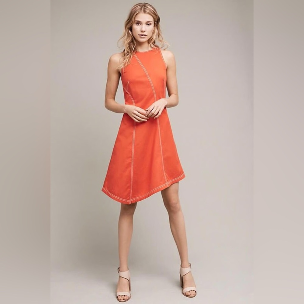 Anthropologie Maeve Orange Asymmetrical Mini Dress